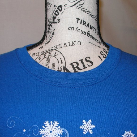 New Women's Small Jerzees Blue Fleece Sweatshirt Screen Printed Penguins - Picture 7 of 13